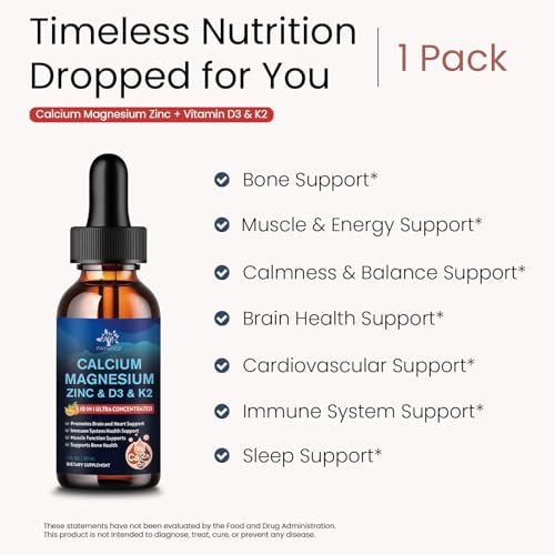 (2 Pack) 10 in 1 Magnesium Calcium Zinc Supplement with Vitamin C D3 K2, Glycinate Mag Vegan Liquid Drops Plus L-Theanine Boron Sea Moss Extract, Bone & Immune Support, Orange Flavor, 1 Fl Oz - görsel 4