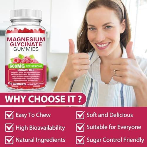 Magnesium Glycinate Gummies 120 Count - Sugar Free Magnesium Supplement - Supports Sleep, Memory, Mood, Muscle Relaxation, Heart & Bone Health - görsel 6