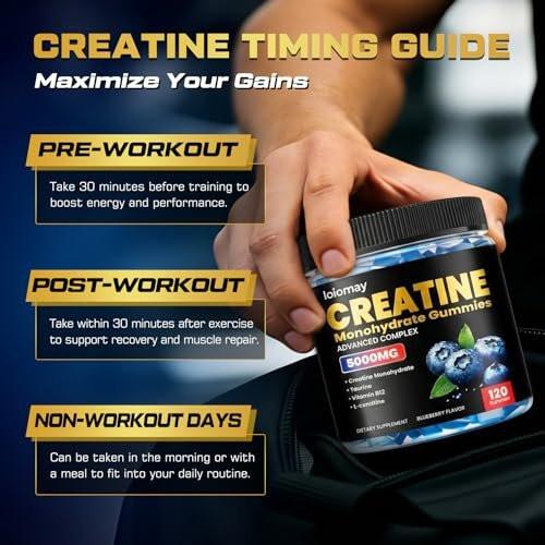 Creatine Gummies for Men & Women, 5-in-1 Complex with Taurine, L-Carnitine, Vitamin B12 & B6 Support Muscle, Recovery, 5g Creatine Monohydrate Gummies Post & Pre Workout Supplements, 120 Count - görsel 8
