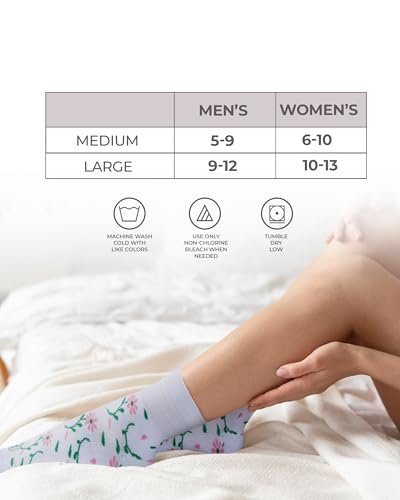 Pembrook Diabetic Socks for Women & Men - 6 Pairs | Floral Print | Bamboo Viscose Breathable | Non Binding Loose Fit | All-Day Comfort Without Foot Discomfort