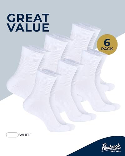 Pembrook Knit Diabetic Socks for Women & Men - 6 Pairs | White | Soft, Non Binding, Loose Top | Diabetic Socks for Women Size 9-11, 6-15 - görsel 2