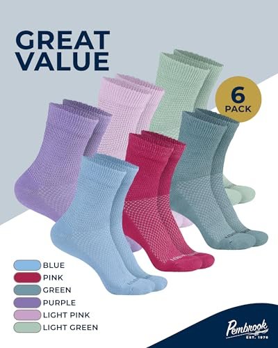 Pembrook Knit Diabetic Socks for Women & Men - 6 Pairs | Blue, Pink, Gray, Light Pink, Purple, Green | Non Binding Socks for Neuropathy - görsel 2