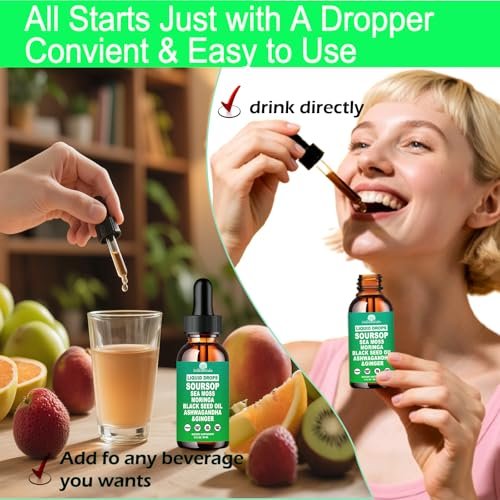 Soursop Bitters Liquid Drops - Organic Soursop Leaves Extract for Energy, Skin, Immune & Gut Health | Natural Superfood Antioxidants Supplement w/ Sea Moss, Moringa, Black Seed Oil, Ashwagandha & Ginger - görsel 14