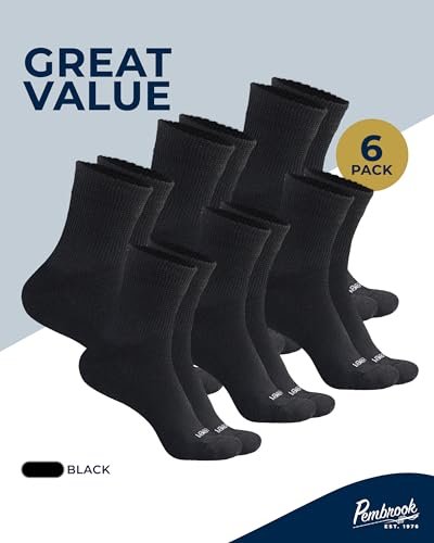 Pembrook Knit Diabetic Socks for Men & Women - 6 Pairs | Black | Breathable Non Binding Comfort | Diabetic Ankle Socks for Men