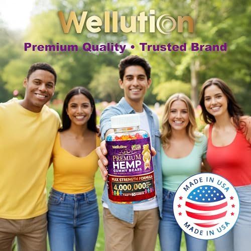 WELLUTION Hemp Gummies XXL 4,000,000 MCG - Vegan Gummy Bears with Natural Hemp Oil, Omega 3-6-9, Vitamins A & D - 60ct - görsel 8