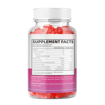 softbear Inositol Supplement for Women, Myo-Inositol & D-Chiro Inositol Gummies Ideal 20:1 Ratio for Female Health & Wellness, Sugar-Free/Vegan/GMO-Free, Strawberry Flavor, 60 Count