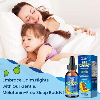 Magnesium Liquid for Kids - with L-Theanine Omega-3, Vitamin B6, D3, Zinc - Kids Magnesium Glycinate Drops for Sleep, Relaxation, Calm & Focus - 2 Fl Oz, Green Apple Flavor