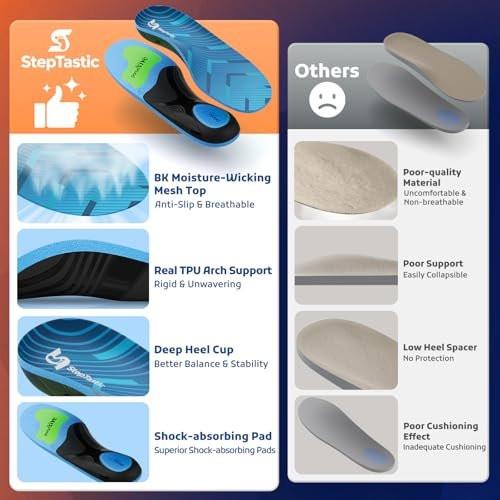StepTastic 240+ LBS Heavy Duty Support Insoles for Men Women, Orthotic Insert for Plantar Fasciitis, Flat Feet, High Arch Support, Shock Absorbing, Cuttable, 1 Pair (Blue, M9.5-10.5/W10.5-11.5) - görsel 11