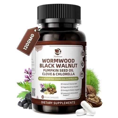 Lukaree Wormwood Black Walnut Cleanse for Human 1200mg – Ultra Gut Cleanse & Digestive Health w/Pumpkin Seed Oil, Clove, Activated Charcoal - for Men & Women Probiotic Capsules - Vegan, 60 Count - görsel 13