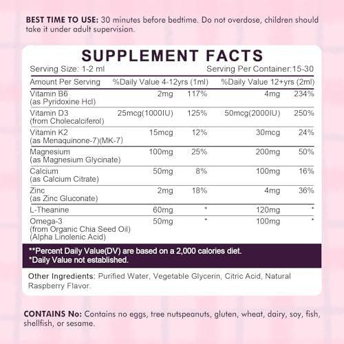 Kids Magnesium Glycinate Sleep Liquid Drops – Magnesium Glycinate with L-theanine for Sleep & Calm Support – Melatonin-Free, Sugar-Free Raspberry Flavor – 1 Bottle, 30ml - görsel 11