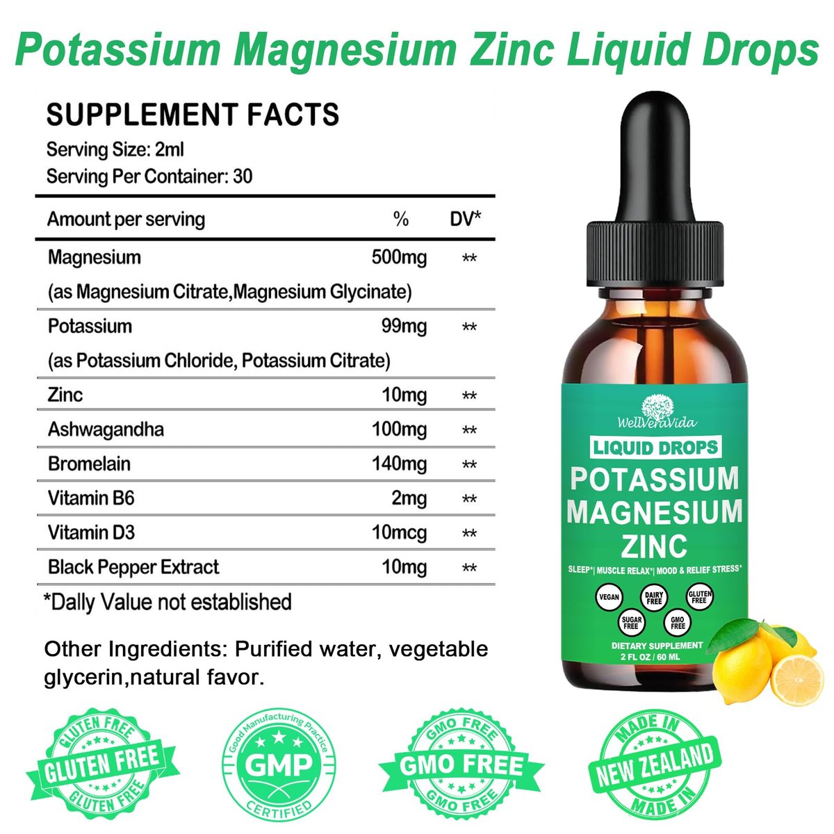 Potassium Magnesium Supplement Liquid, Electrolyte Potassium & Calm Magnesium Complex Drops Plus Zinc, Vitamin D3 & B6 for Cramp Relief, Bone, Energy & Immune Health, Faster Absorption Than Gummies - görsel 3
