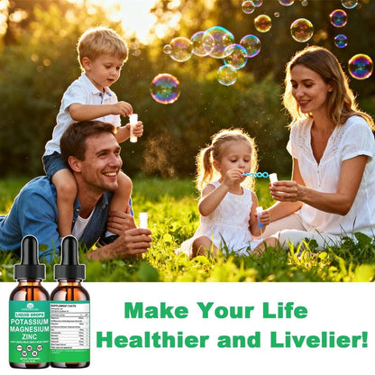 Potassium Magnesium Supplement Liquid, Electrolyte Potassium & Calm Magnesium Complex Drops Plus Zinc, Vitamin D3 & B6 for Cramp Relief, Bone, Energy & Immune Health, Faster Absorption Than Gummies