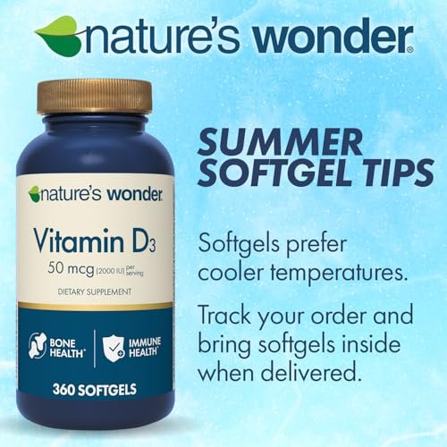Nature's Wonder Vitamin D3 5000iu (125mcg) High Potency, Dietary Supplement to Support Bone Health and Immune System, Gluten Free, 360 Softgels, 1 Year Supply - görsel 7