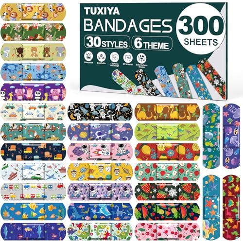 TUXIYA 300 Pack Kids Cartoon Bandages, 30 Styles 6 Cartoon Themes Adhesive Bandages Kids, Colorful Bandage Flexible & Waterproof Adhesive for Minor Cuts and Scrapes - görsel 4