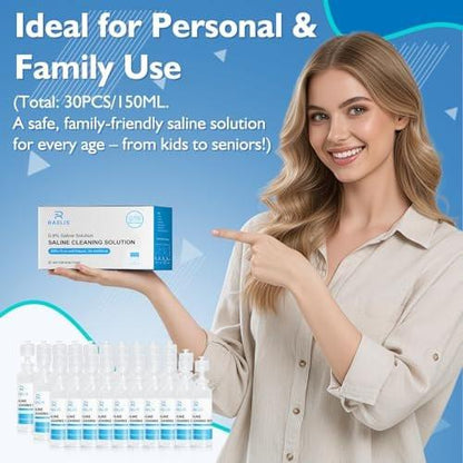 RAELIS Saline Solution, 150ml /5.28 FL OZ Normal Solution for Multiple Household Uses, 5ml Each, 30 per Box