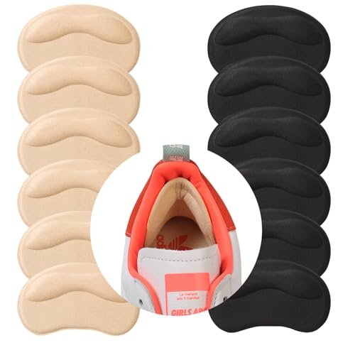 GQTJP Heel Pads for Shoes that are Too Big, Heel Grips & Liners for Men Women – Protectors Against Blisters, Heel Pain, Slipping & Friction (6 Pairs, Black + Beige) - görsel 1