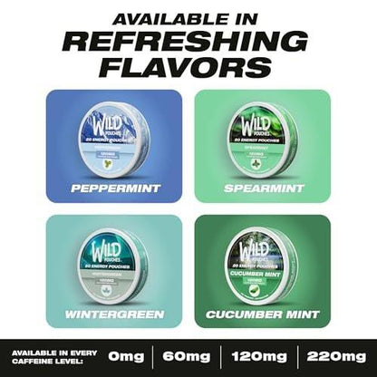 Wild 120mg Caffeine Pouches Nicotine Free Wintergeen - 20 x Energy Pouches - Caffeine Pouch