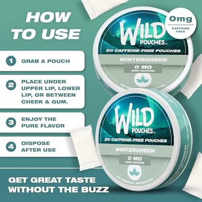 Wild 0mg Nicotine Free Pouches No Caffeine Wintergeen - 20 x Caffeine Free Pouches