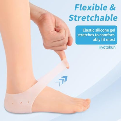 HydtoKun Gel Heel Cups & Silicone Heel Protectors for Shoes (2-Pairs), Cushioned Sole Cups for Plantar Fasciitis, Cracked Footbed Relief & Blister Prevention, for Women & Men