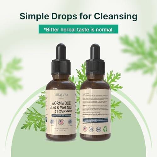 VINATURA Wormwood Black Walnut Cloves Liquid - Cleanse, Detox for Humans with Papaya Leaf and Pumpkin Seed, Intestinal Guard Formula Supplement - 2 fl oz - görsel 2