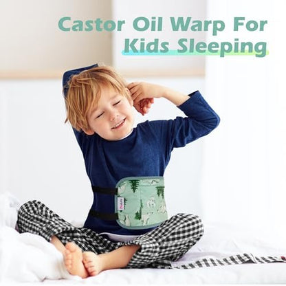 Pedobi 2 Pack Castor Oil Pack Wrap for Kids, Reusable Organic Cotton Castor Oil Pad Compress Relieve Stomach Discomfort Liver Detox with Adjustable Strap Anti Oil Leak, Elephant
