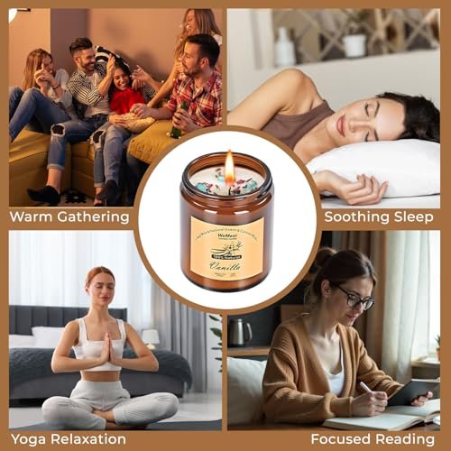 WEMEET Candles for Home Scented 2 Pack, Vanilla Scented Candle with Dried Flowers, Coconut Vanilla Soy Candles with Crystals, Candle Set for Creating a Relaxing Ambiance - görsel 2