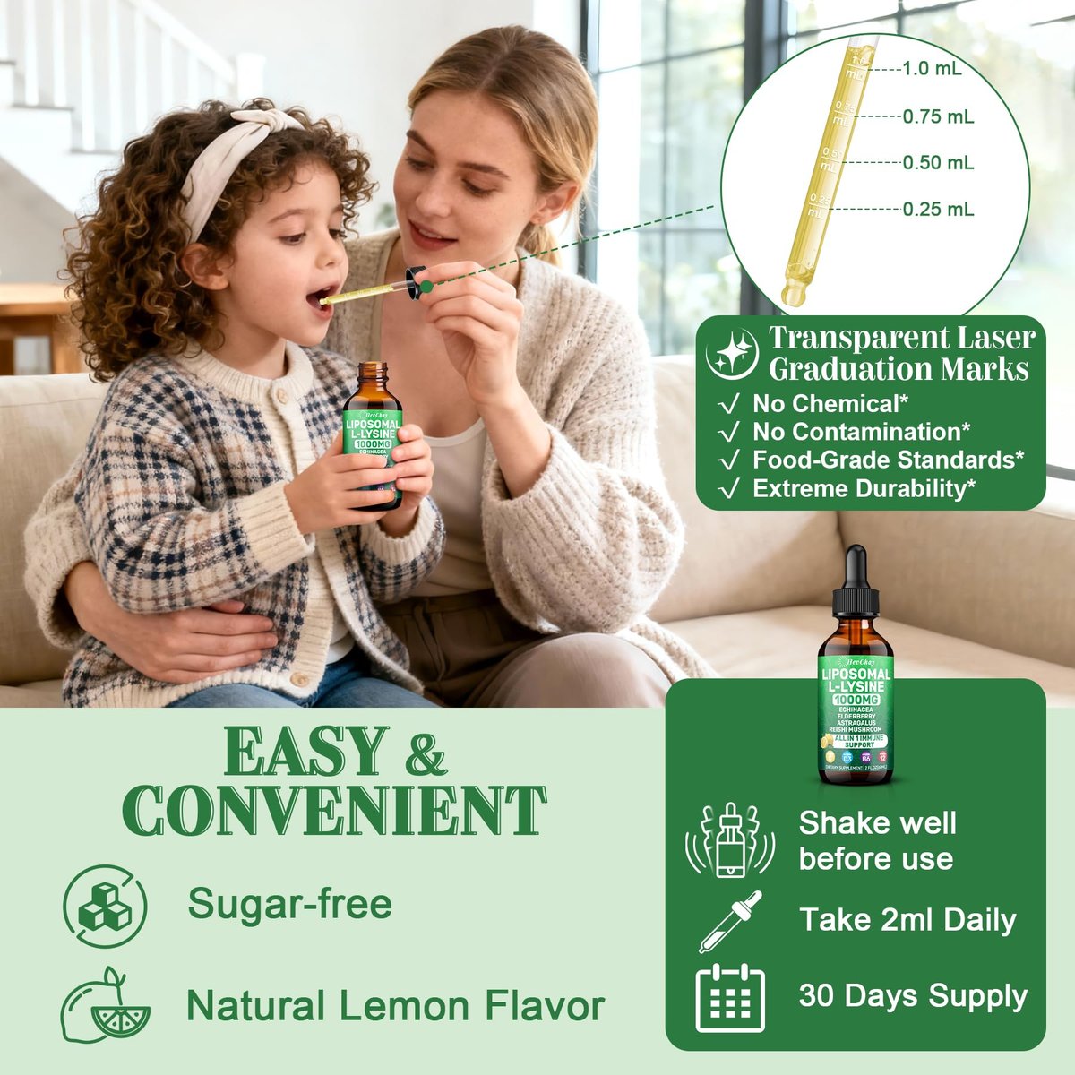Liposomal Lysine 1000MG Liquid Drops, 16-in-1 L Lysine Supplement for Kids and Adults, Echinacea & Elderberry with Vitamin C, B6, D3, B12 & Zinc for Collagen, Lip, skin & Immune Support, 1 Pack - görsel 14
