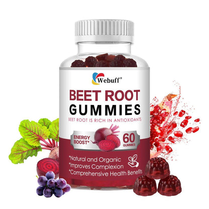 Webuff Beet Root Gummies - Nitric Oxide Booster with Organic Beet, Pomegranate & Grape Seed, Vitamin B12 - Energy, Circulation & Heart Health Support, Vegan, Non-GMO, 60 Count (Pack of 1)
