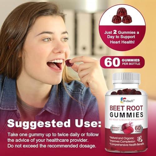 Webuff Beet Root Gummies - Nitric Oxide Booster with Organic Beet, Pomegranate & Grape Seed, Vitamin B12 - Energy, Circulation & Heart Health Support, Vegan, Non-GMO, 60 Count (Pack of 1) - görsel 10