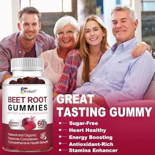 Webuff Beet Root Gummies - Nitric Oxide Booster with Organic Beet, Pomegranate & Grape Seed, Vitamin B12 - Energy, Circulation & Heart Health Support, Vegan, Non-GMO, 60 Count (Pack of 1) - görsel 6