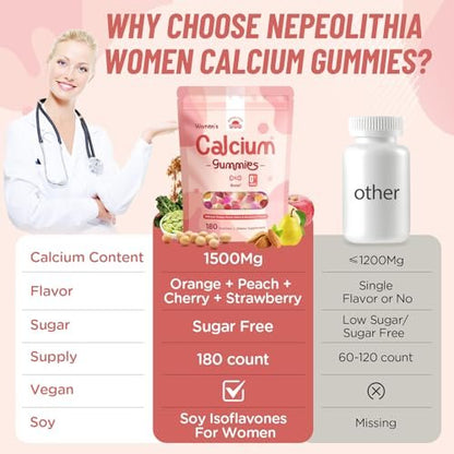 Calcium Gummies for Women – 1500mg Calcium – High-Potency Calcium Citrate: 1500mg per serving of calcium citrate, – Image 1