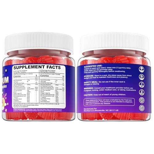 Magnesium Glycinate Gummies for Kids 4+ & Adults, 90 Counts No Melatonin Magnesium Gummies for Sleep & Calm, Sugar Free Vegan with Glycine, L-Theanine, B6, D3, Zinc & Omega 3 - Raspberry Flavor - görsel 2