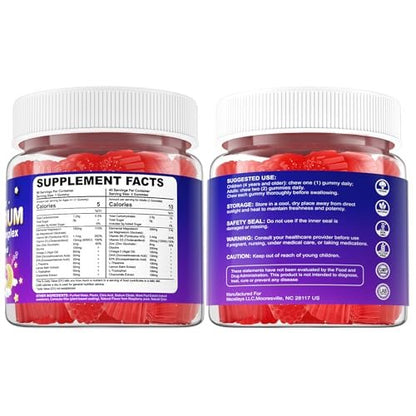 Magnesium Glycinate Gummies for Kids 4+ & Adults, 90 Counts No Melatonin Magnesium Gummies for Sleep & Calm, Sugar Free Vegan with Glycine, L-Theanine, B6, D3, Zinc & Omega 3 - Raspberry Flavor