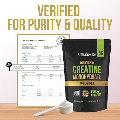 VELOMIX Micronized Creatine Monohydrate Powder - 100% Pure Creatine Powder Unflavored and Easy to Mix | Supports Muscle Growth, Recovery, and Strength | 5000mg Per Serv (5g) - 200 Servings - görsel 10