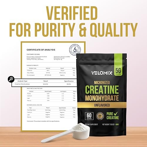 VELOMIX Micronized Creatine Monohydrate Powder - 100% Pure Creatine Powder Unflavored and Easy to Mix | Supports Muscle Growth, Recovery, and Strength | 5000mg Per Serv (5g) - 60 Servings - görsel 16