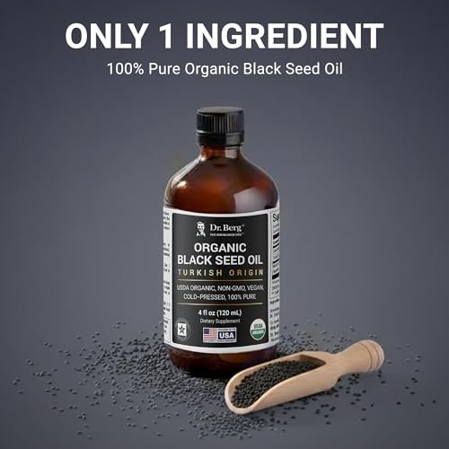 Dr. Berg Black Seed Oil Organic Cold Pressed – Pure Nigella Sativa Black Cumin Oil – USDA Organic, Halal, Vegan – for Hair, Skin, Immune Support – Unrefined Liquid – 4 oz Glass Bottle - görsel 6