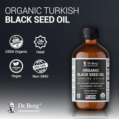 Dr. Berg Black Seed Oil Organic Cold Pressed – Pure Nigella Sativa Black Cumin Oil – USDA Organic, Halal, Vegan – for Hair, Skin, Immune Support – Unrefined Liquid – 4 oz Glass Bottle - görsel 4