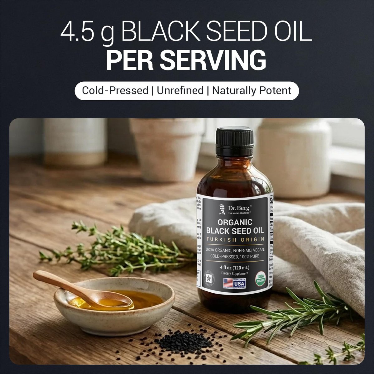 Dr. Berg Black Seed Oil Organic Cold Pressed – Pure Nigella Sativa Black Cumin Oil – USDA Organic, Halal, Vegan – for Hair, Skin, Immune Support – Unrefined Liquid – 4 oz Glass Bottle - görsel 13