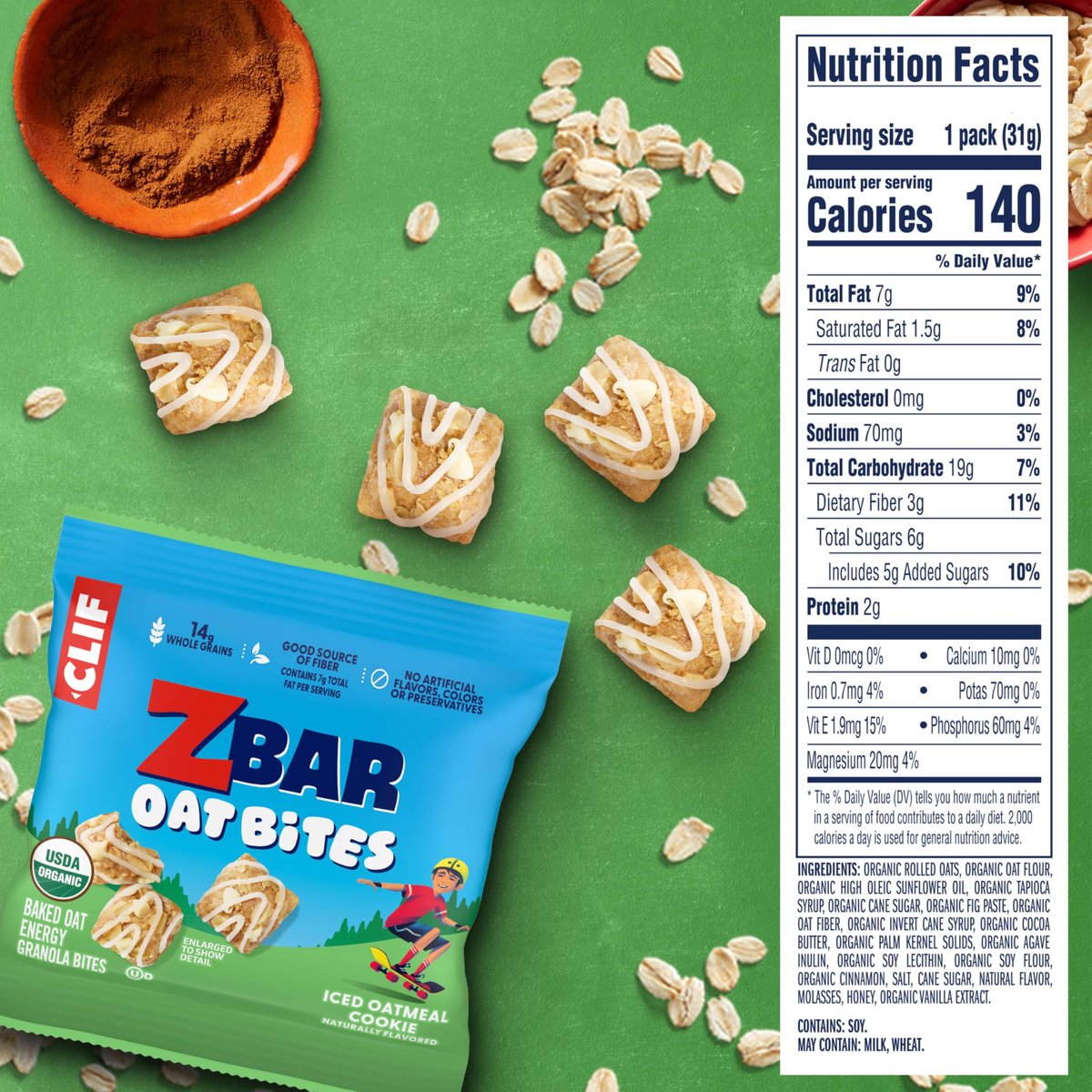 Zbar Oat Bites - Iced Oatmeal Cookie - Baked Oat Energy Granola Bites - USDA Organic Snacks for Kids - 14g Whole Grains (6 Snack Packs) - görsel 4