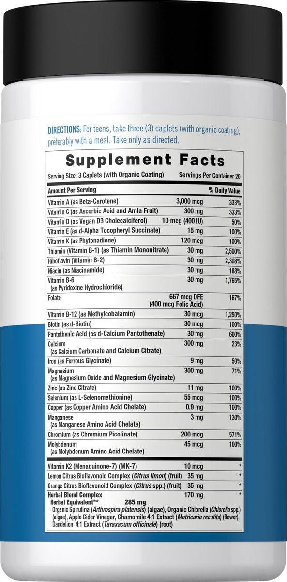 Carlyle Teen Multivitamin for Boys | 60 Caplets | Once Daily | Easy to Digest with Probiotics & Enzymes | with Iron | Non-GMO, Gluten Free - görsel 3
