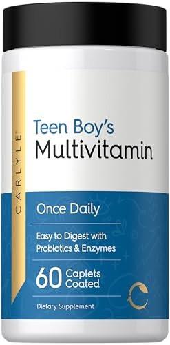 Carlyle Teen Multivitamin for Boys | 60 Caplets | Once Daily | Easy to Digest with Probiotics & Enzymes | with Iron | Non-GMO, Gluten Free - görsel 2
