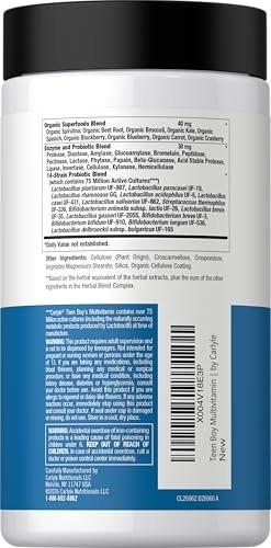 Carlyle Teen Multivitamin for Boys | 60 Caplets | Once Daily | Easy to Digest with Probiotics & Enzymes | with Iron | Non-GMO, Gluten Free - görsel 6