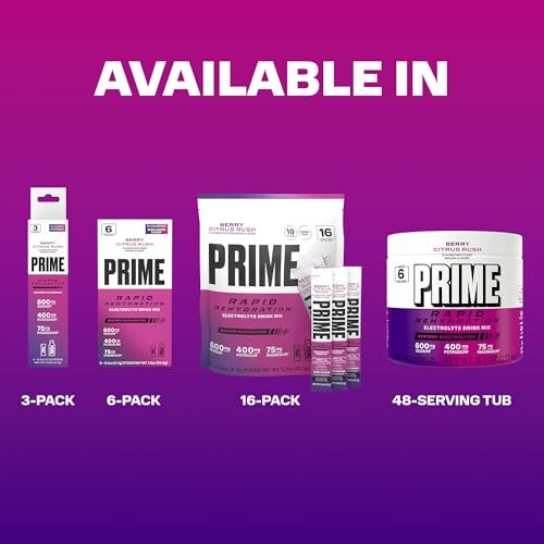 Prime Rapid Rehydration Electrolyte Powder, Berry Citrus Rush, Sugar Free Hydration Drink Mix with Sodium, Potassium, Magnesium & B Vitamins to Replenish Fluids, Caffeine Free, 6 Gallon Tub, 48 SRV - görsel 11