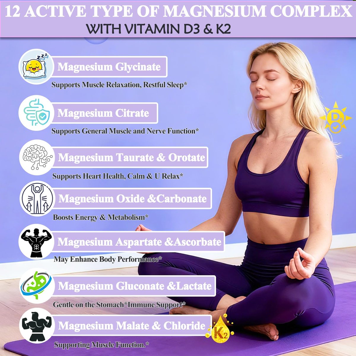 Magnesium 12 in 1 Complex 1000mg Supplement for Women & Men, High Absorption Liquid Magnesium W/Glycinate Citrate Malate Taurate Oxide Aspartate Orotate, Calm Magnesium for Sleep Muscle Heart Support - görsel 3