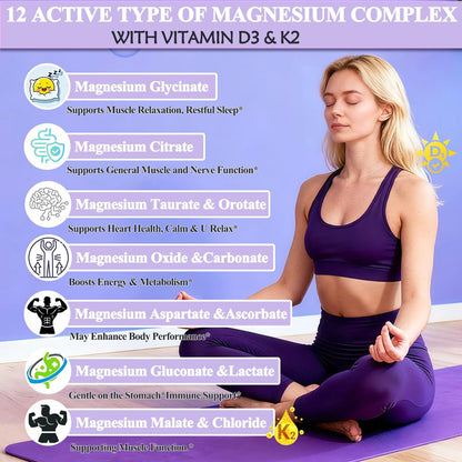 Magnesium 12 in 1 Complex 1000mg Supplement for Women & Men, High Absorption Liquid Magnesium W/Glycinate Citrate Malate Taurate Oxide Aspartate Orotate, Calm Magnesium for Sleep Muscle Heart Support
