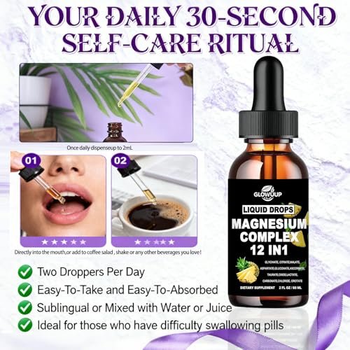 Magnesium 12 in 1 Complex 1000mg Supplement for Women & Men, High Absorption Liquid Magnesium W/Glycinate Citrate Malate Taurate Oxide Aspartate Orotate, Calm Magnesium for Sleep Muscle Heart Support - görsel 14