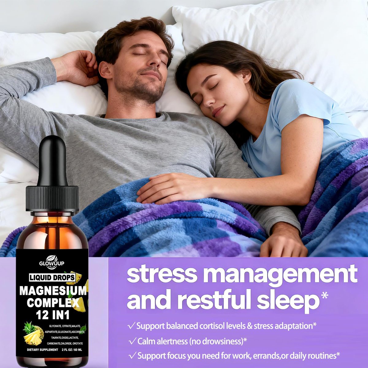 Magnesium 12 in 1 Complex 1000mg Supplement for Women & Men, High Absorption Liquid Magnesium W/Glycinate Citrate Malate Taurate Oxide Aspartate Orotate, Calm Magnesium for Sleep Muscle Heart Support - görsel 7