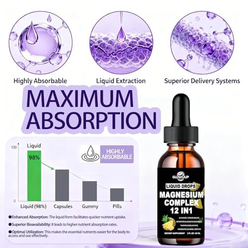 Magnesium 12 in 1 Complex 1000mg Supplement for Women & Men, High Absorption Liquid Magnesium W/Glycinate Citrate Malate Taurate Oxide Aspartate Orotate, Calm Magnesium for Sleep Muscle Heart Support - görsel 10