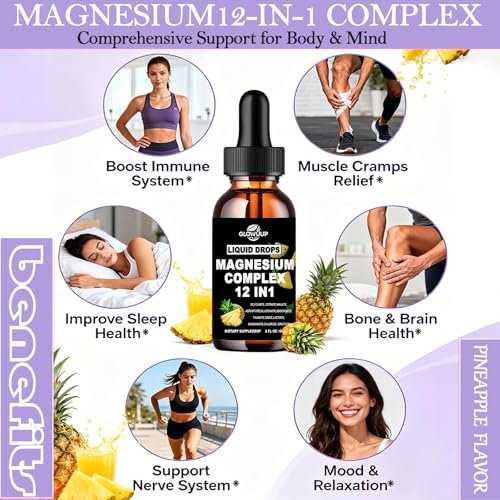 Magnesium 12 in 1 Complex 1000mg Supplement for Women & Men, High Absorption Liquid Magnesium W/Glycinate Citrate Malate Taurate Oxide Aspartate Orotate, Calm Magnesium for Sleep Muscle Heart Support - görsel 6