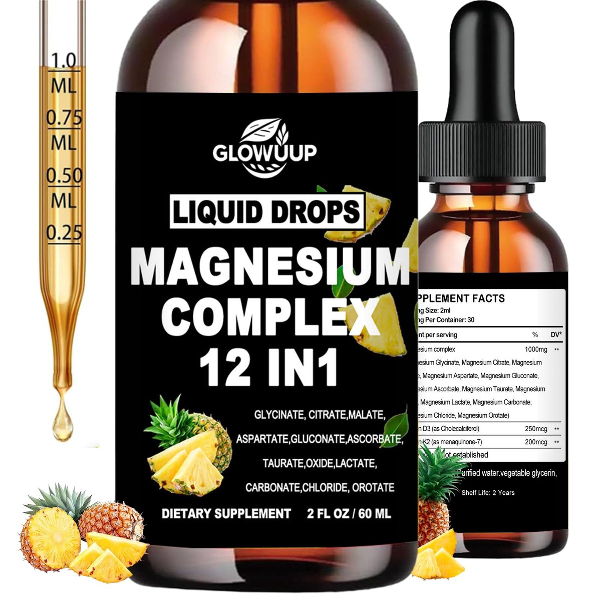 Magnesium 12 in 1 Complex 1000mg Supplement for Women & Men, High Absorption Liquid Magnesium W/Glycinate Citrate Malate Taurate Oxide Aspartate Orotate, Calm Magnesium for Sleep Muscle Heart Support - görsel 1